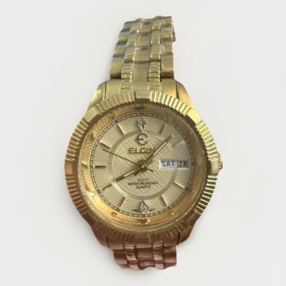 Elgin women’s Gold Tone Small Quartz Watch Day/Date‎ 100ft Water Resistant - Picture 4 of 12